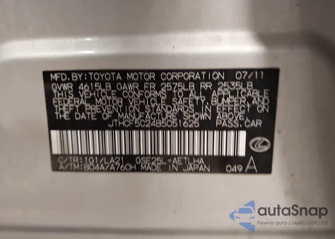 2011 Lexus Is 250 from USA, damaged, VIN JTHCF5C24B5051625